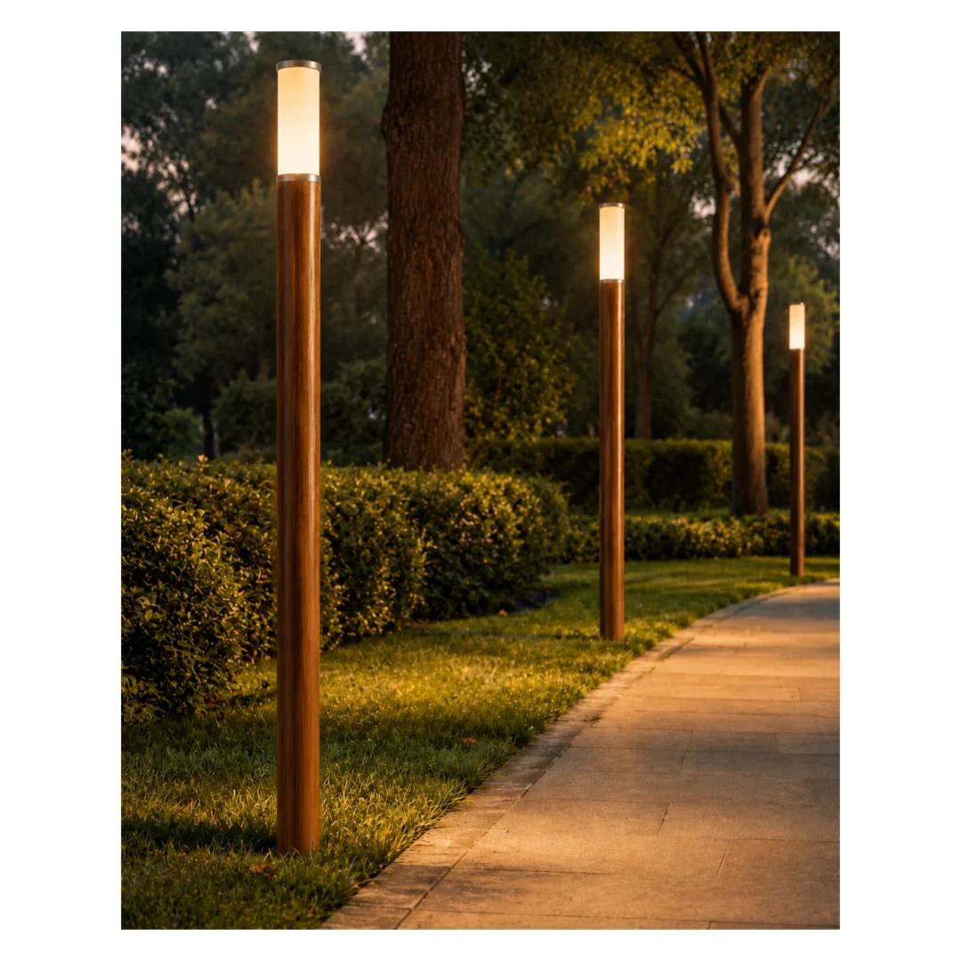 Aethel Round Wood pole ART-1916 in garden pathway