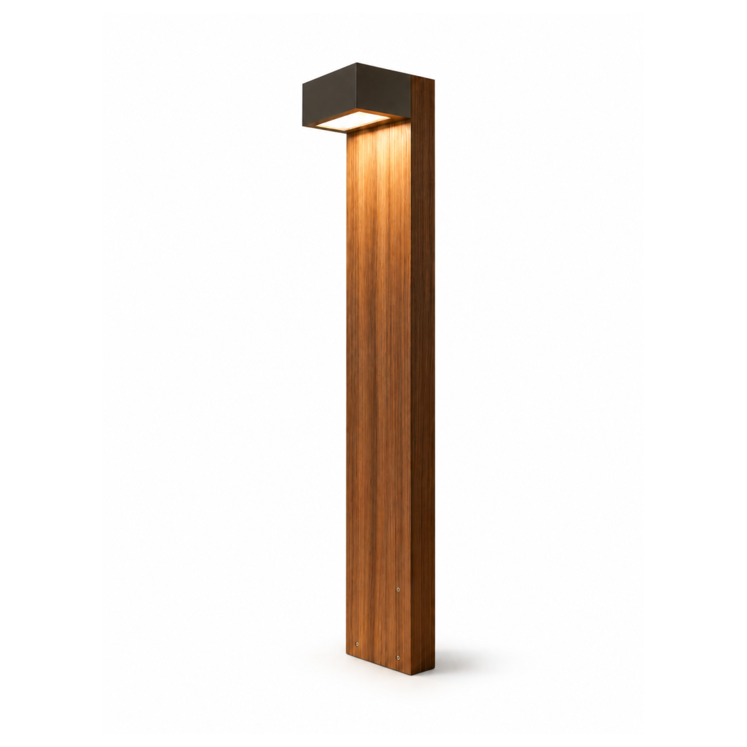 Modern urban bollard saturn - wooden finish design