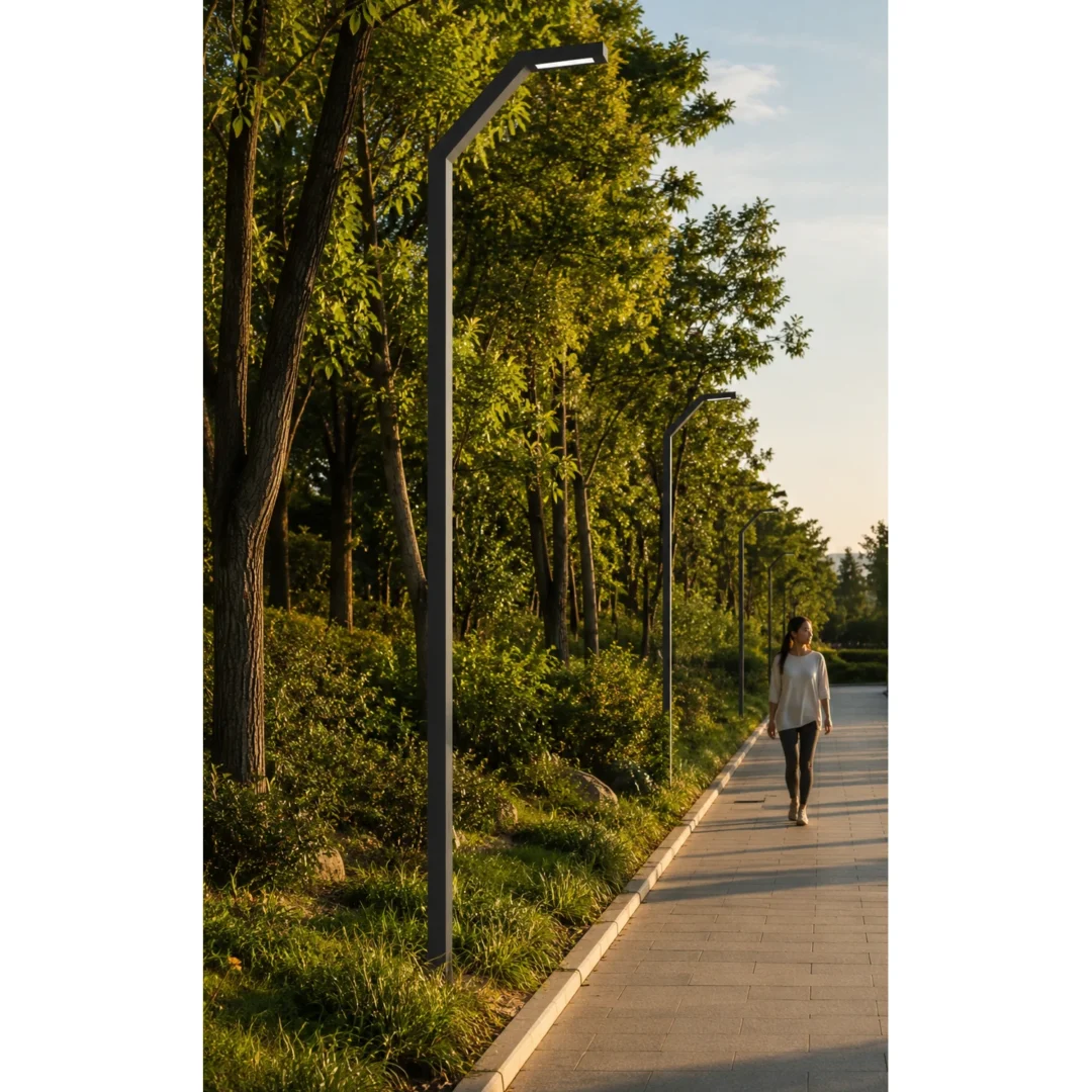 Aethel Arc urban street light ART-1319 on tree-lined avenue