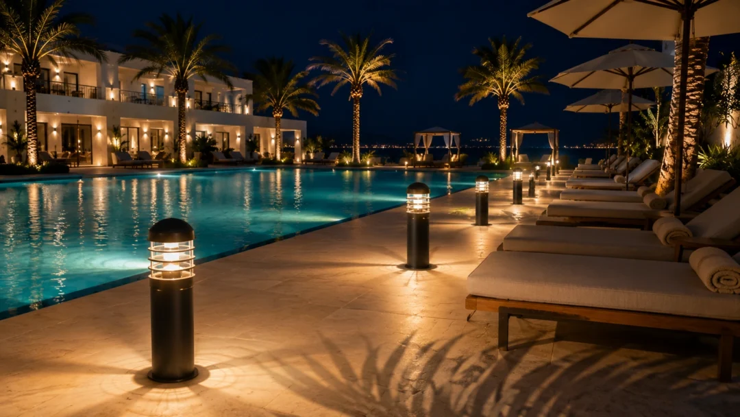 Alabanda bollard light ART-1527 in coastal hotel poolside lighting application
