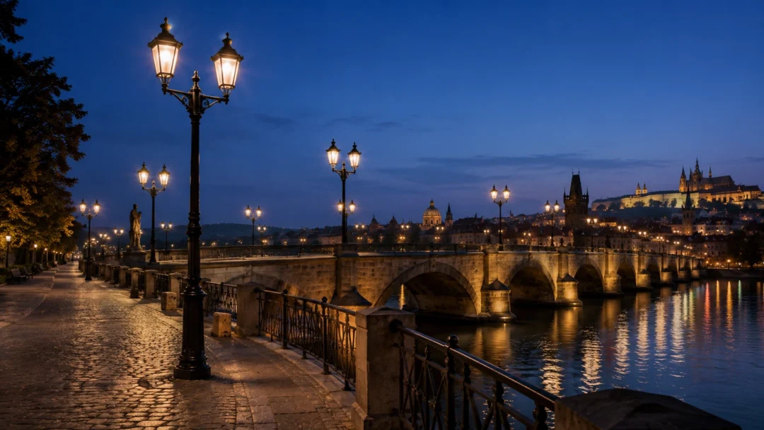 Arsameia urban lighting pole ART-1338 in historic stone bridge lighting application
