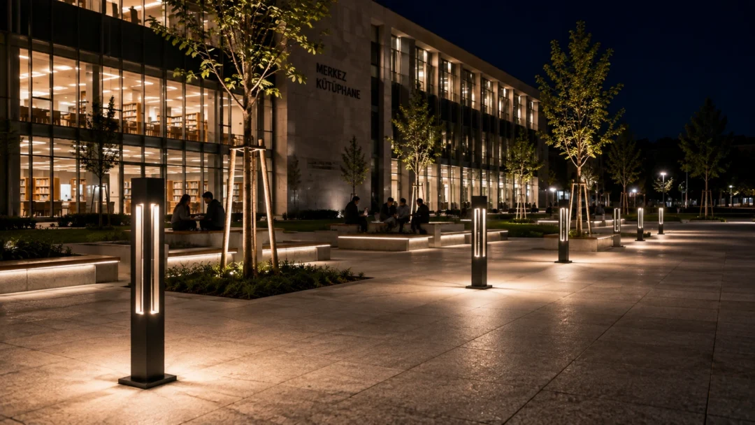 Arykanda bollard light ART-1535 at university library plaza lighting application