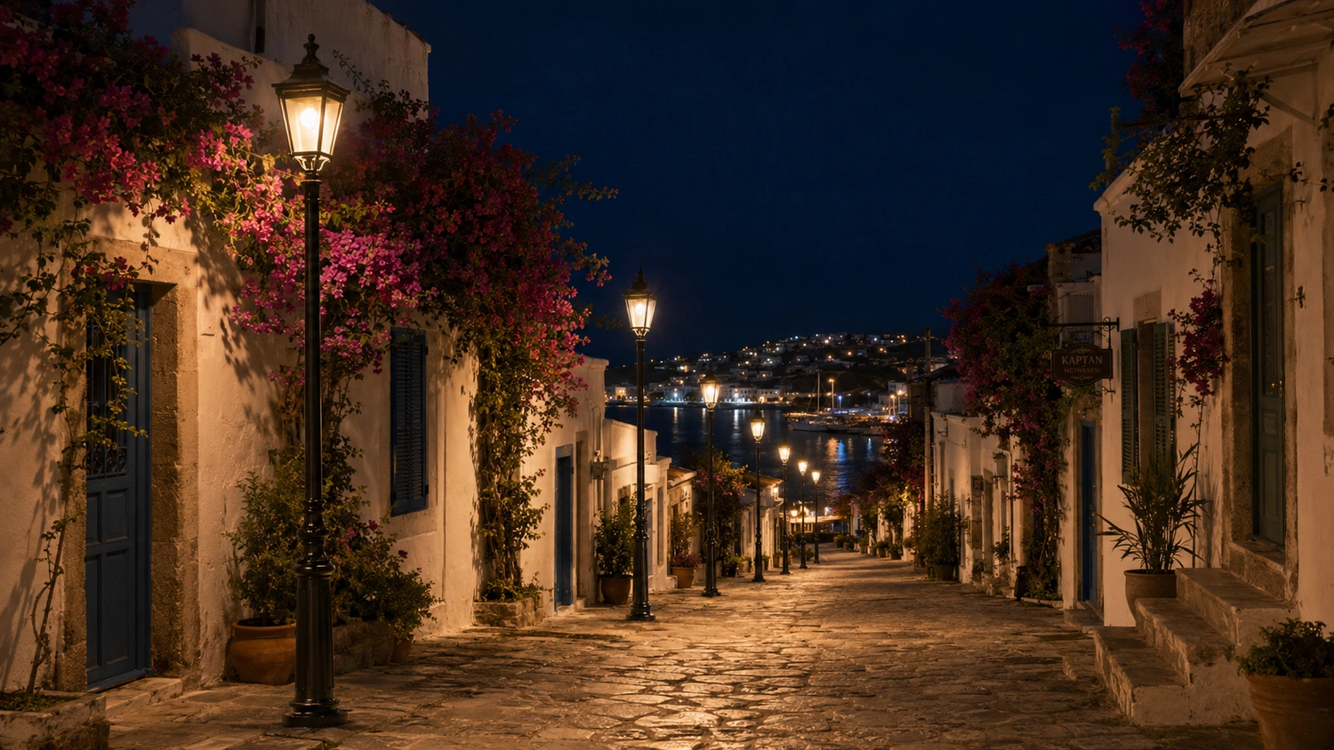 Artay Elaiussa ART-1337 lighting pole on a coastal town street