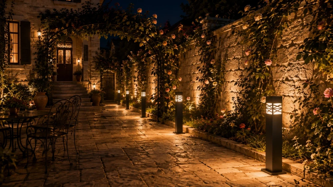 Euromos bollard light ART-1544 in historic mansion courtyard lighting application