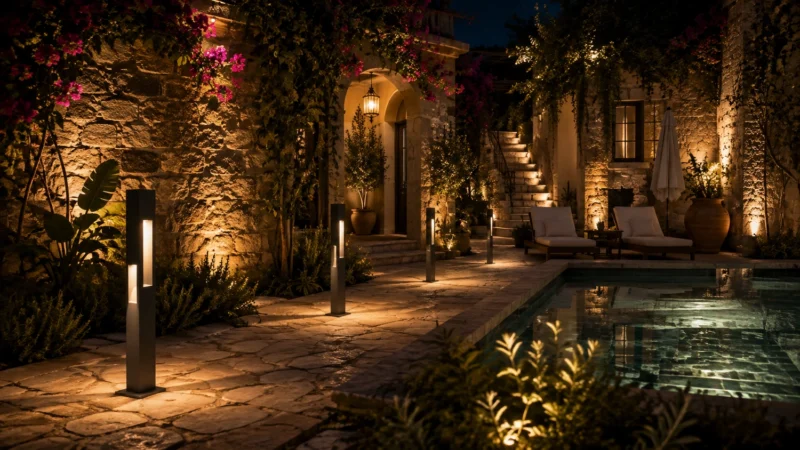 Hierapolis bollard light ART-1538 in boutique hotel garden lighting application
