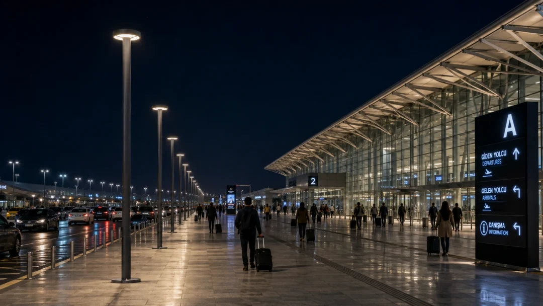 Kibyra urban lighting pole ART-1325 in airport terminal forecourt lighting application