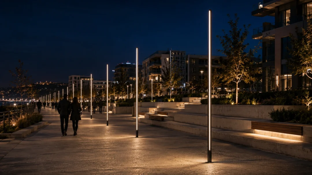 Kyaneai urban lighting pole ART-1359 in urban pedestrian promenade lighting application