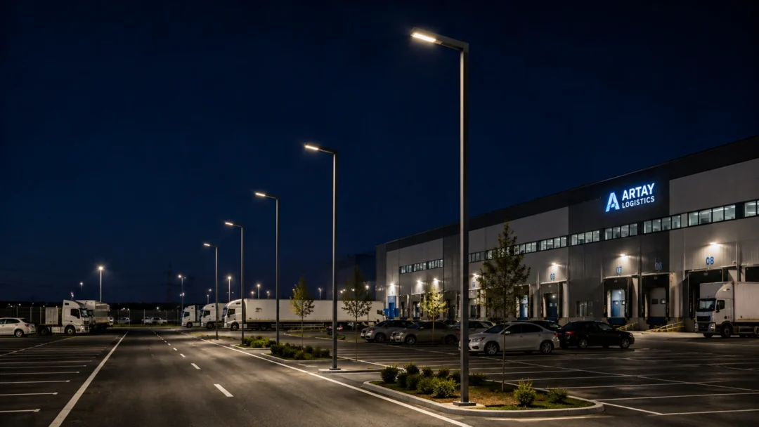 Magnesia urban lighting pole ART-1322 in logistics facility entrance lighting application