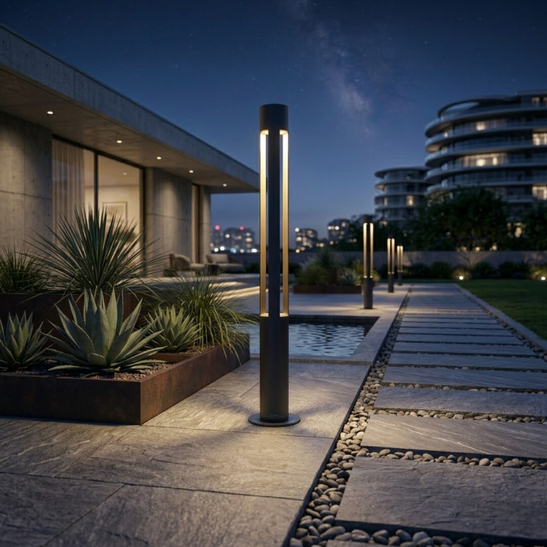 Modern Decorative Urban Bollard Monument Circle Light - ART 1905, cylindrical outdoor LED garden light with 360-degree opal diffuser for pathway lighting