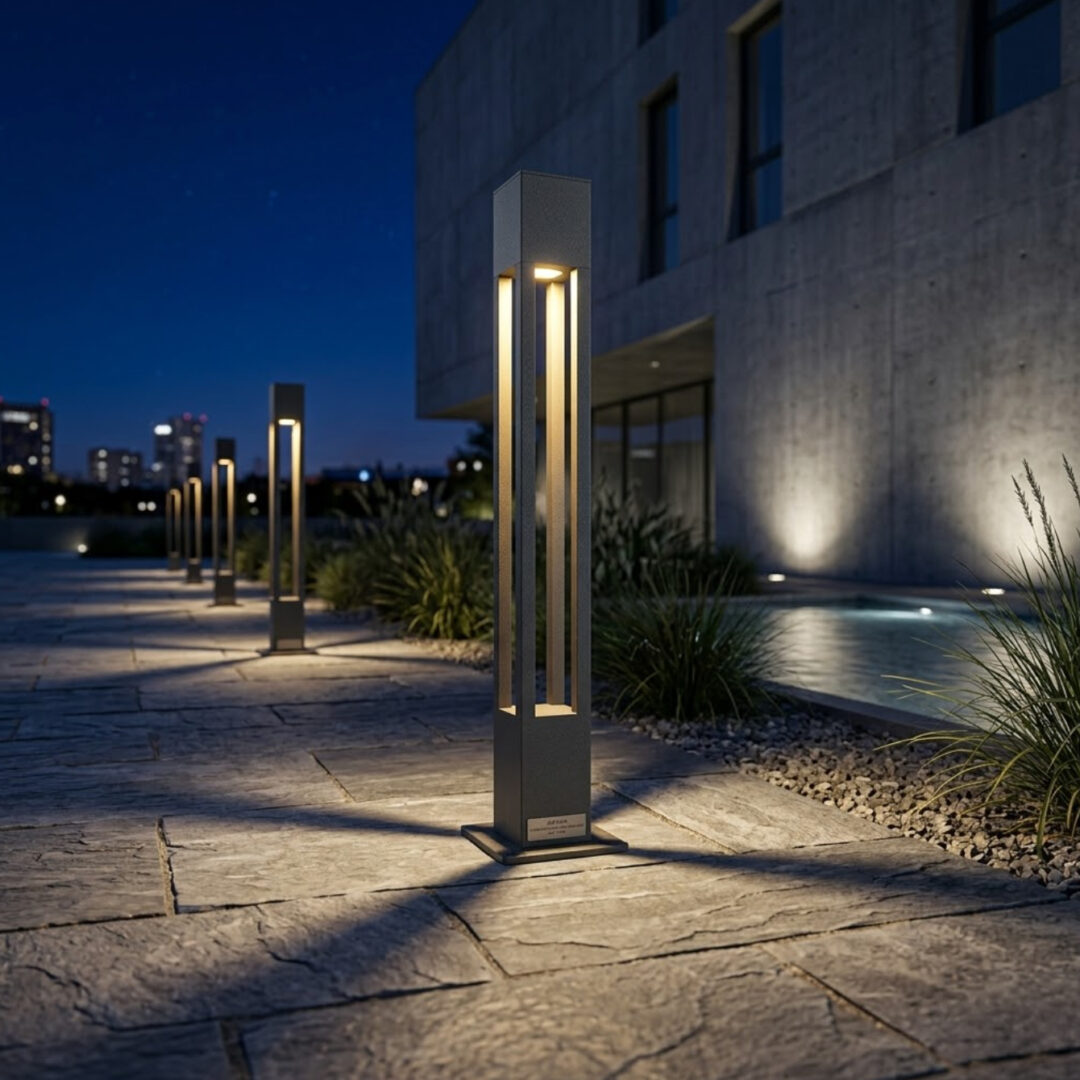 Modern Decorative Urban Bollard Monument Split Square Light - ART 1906, architectural square LED garden light with split head and warm glow for pathway illumination