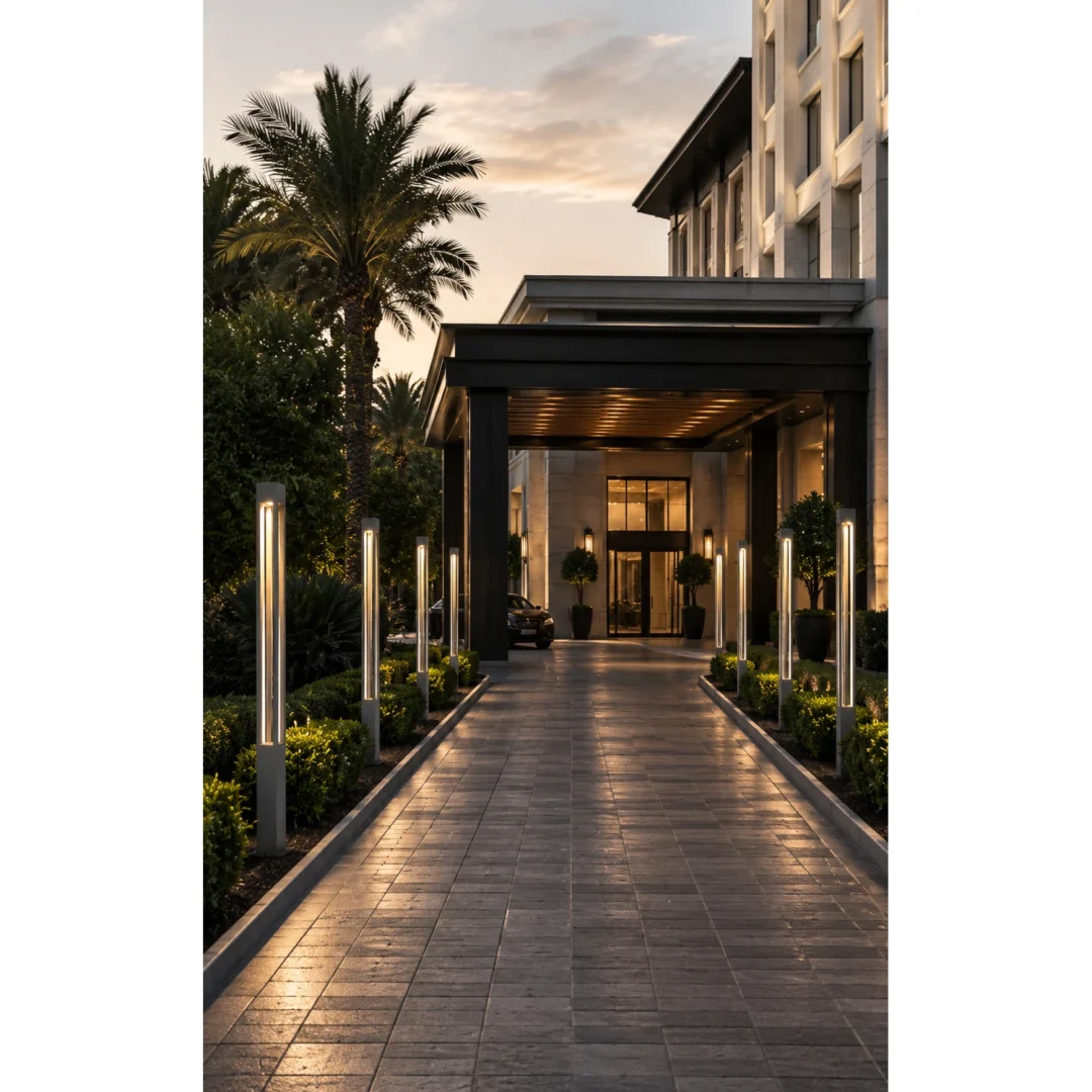 Monument urban lighting pole ART-1913 in hotel entrance drive lighting application