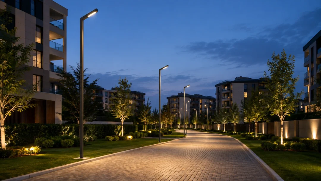 Mylasa urban lighting pole ART-1310 in residential complex driveway lighting application