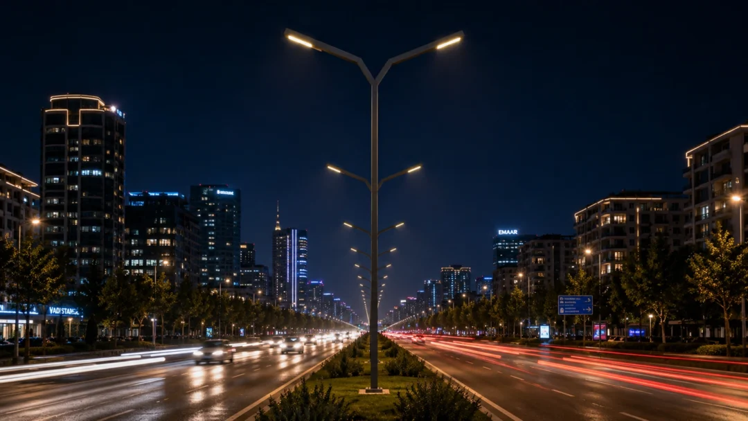 Selge urban lighting pole ART-1318 in divided main avenue lighting application