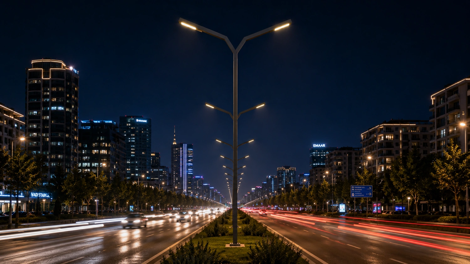 Artay Selge ART-1318 lighting pole on a divided main avenue