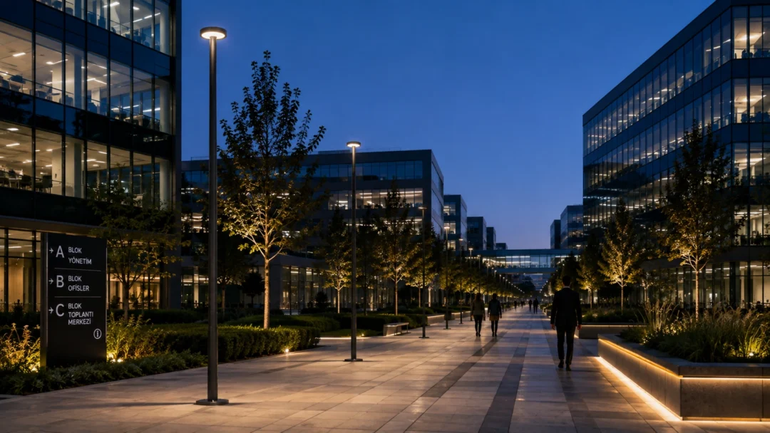 Sidyma urban lighting pole ART-1328 in office campus walkway lighting application