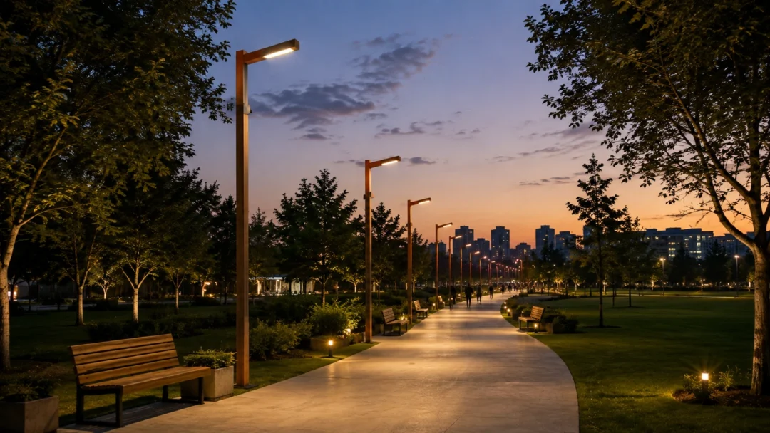 Vintage Classic Dual urban lighting pole ART-1314 in city park promenade lighting application