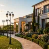 Vintage Classic Dual urban lighting pole ART-1314 in villa garden walkway lighting application