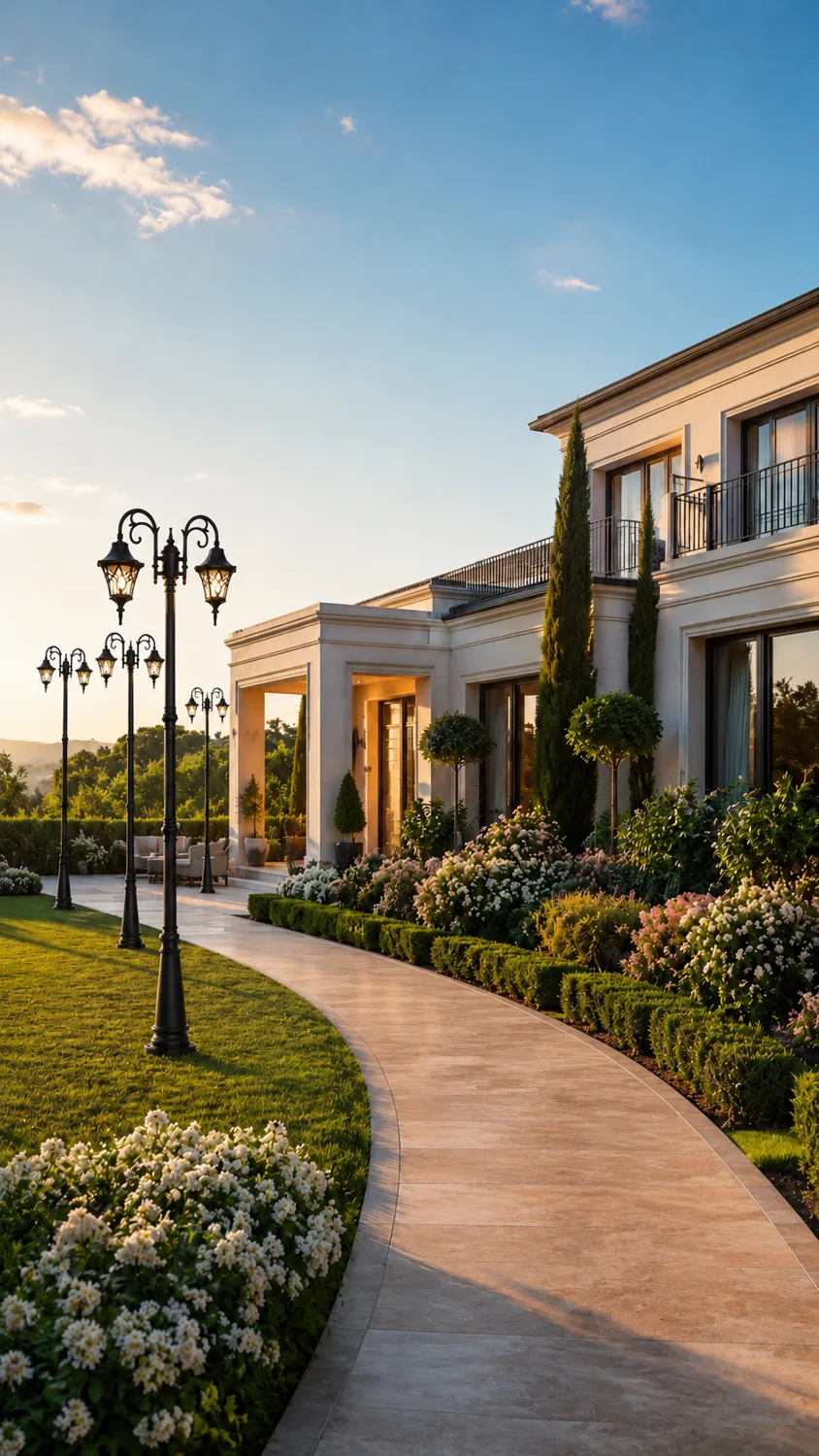 Vintage Classic Dual urban lighting pole ART-1314 in villa garden walkway lighting application